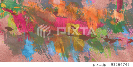 Bright multicolor abstract acrylic painting in pink, blue and green 93264745