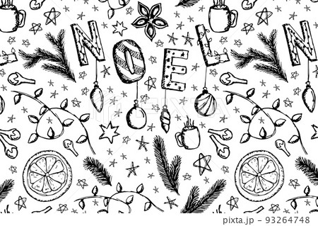 Doodle Christmas Vector Seamless Pattern 93264748