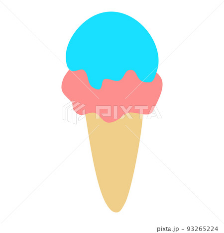 Melting red and blue soft ice cream or softy in waffle cone, flat doodle vector Melting red and blue soft ice cream or softy in waffle cone, flat doodle vector 93265224
