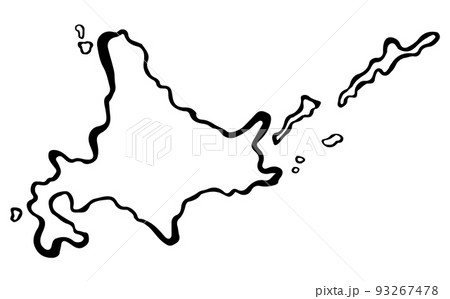筆で描いた北海道の地図。島あり、白塗り、コピースペースあり。 93267478