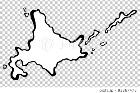 A map of Hokkaido drawn with a brush. There is an island, it is whitewashed, and there is copy space. 93267478