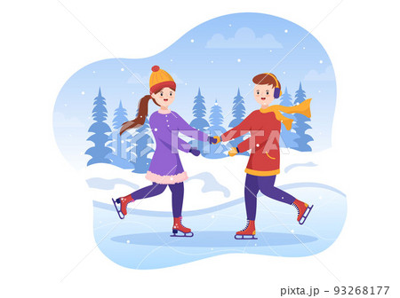Ice Skating Hand Drawn Cartoon Flat... - Stock Illustration [93268177] -  PIXTA