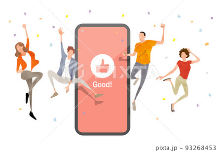 ベクターイラスト素材:スマホと喜ぶ人々 ベクターイラスト素材:スマホと喜ぶ人々 93268453