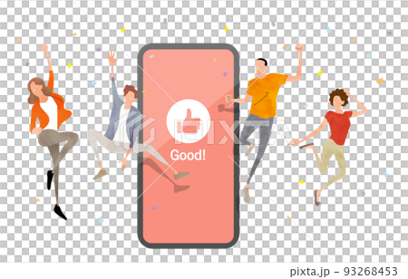 ベクターイラスト素材:スマホと喜ぶ人々 ベクターイラスト素材:スマホと喜ぶ人々 93268453