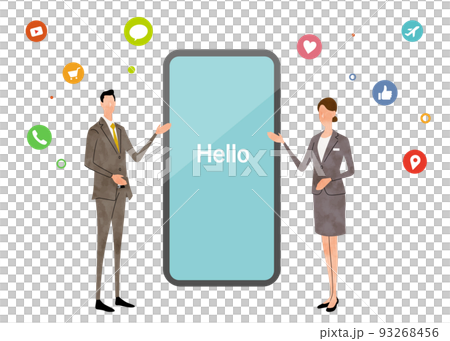Vector illustration material: Men and women who introduce smartphones Vector illustration material: Men and women who introduce smartphones 93268456