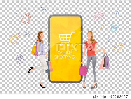 Vector illustration material: Women who enjoy online shopping with smartphones Vector illustration material: Women who enjoy online shopping with smartphones 93268457