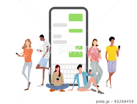ベクターイラスト素材：スマホでメッセージのやり取りをする人々 93268459