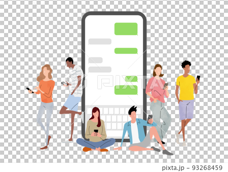 ベクターイラスト素材：スマホでメッセージのやり取りをする人々 93268459