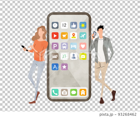 Vector illustration material: men and women using smartphones 93268462