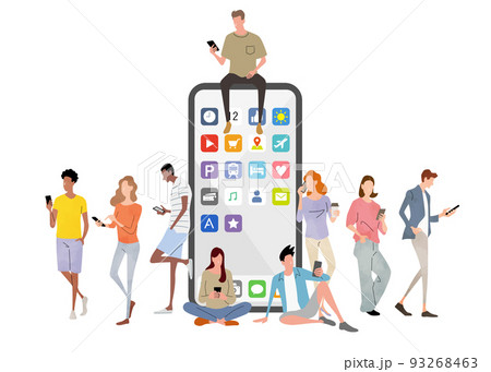  ベクターイラスト素材：日常生活でスマホを使う人々のイラスト素材 [93268463] - PIXTA Bildidee 