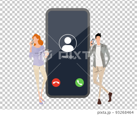 Vector illustration material: Men and women who make a phone call on a smartphone 93268464