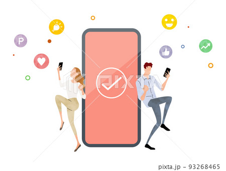ベクターイラスト素材：スマホを使って喜ぶ男性と女性 93268465