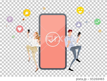 ベクターイラスト素材：スマホを使って喜ぶ男性と女性 93268465