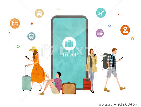 ベクターイラスト素材：旅行でスマホを活用する人々 93268467