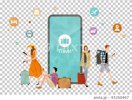 矢量圖素材:使用智能手機旅行的人 矢量圖素材:使用智能手機旅行的人 93268467