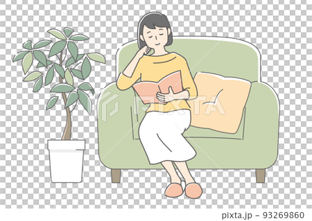ソファーに座って読書する女性 93269860