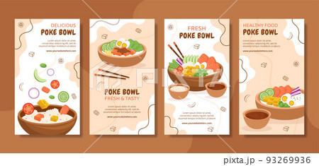 Poke Bowl Food Social Media Stories Template Hand Drawn Cartoon Flat Illustration 93269936