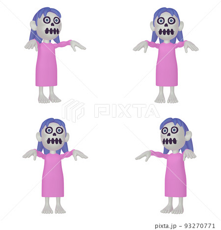 ハロウィンのイラスト素材　女性のゾンビ（1）　四点セット　カット集 93270771