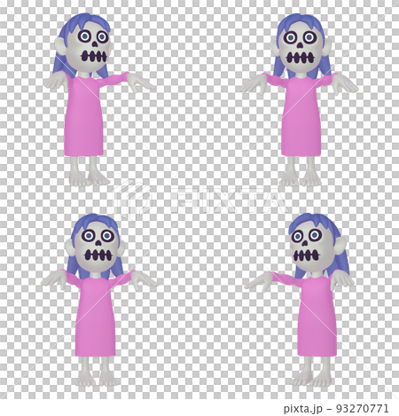 ハロウィンのイラスト素材　女性のゾンビ（1）　四点セット　カット集 93270771
