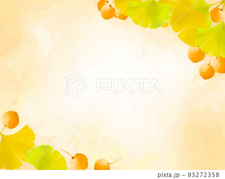 秋の銀杏の葉が綺麗なイラストフレーム背景 93272358