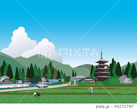 五重塔のある田舎の農村風景 93272797