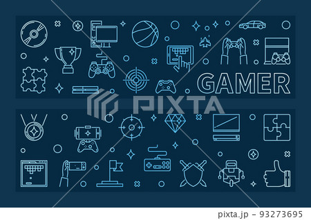 Gamer outline blue horizontal banners. Vector illustration 93273695