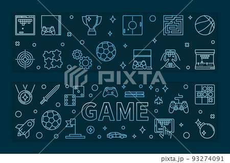Set of 2 Game blue outline banners. Games vector illustration 93274091