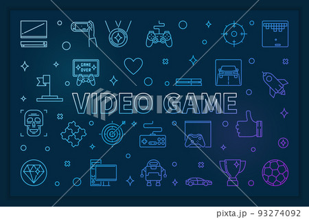 Video Game blue horizontal banner - vector linear illustration Video Game blue horizontal banner - vector linear illustration 93274092