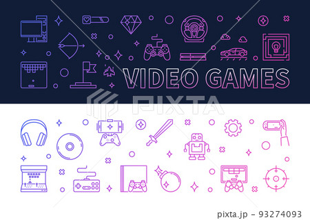 Video Games outline colored banners - vector illustration Video Games outline colored banners - vector illustration 93274093