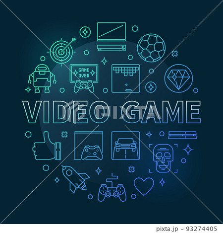 Video Game vector round colored concept outline illustration Video Game vector round colored concept outline illustration 93274405