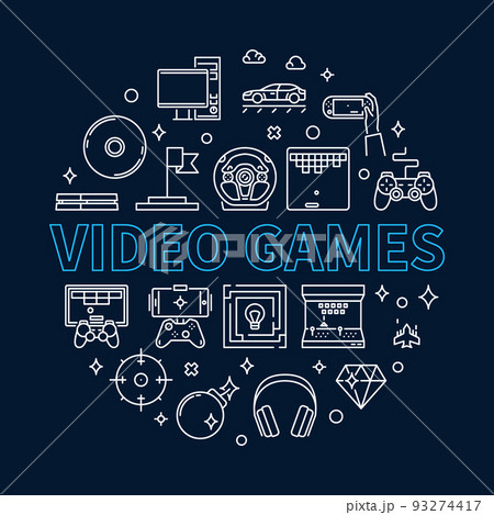 Video Games vector concept round outline illustration 93274417