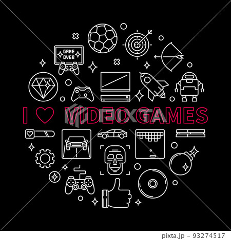 Vector I Love Video Games concept round outline illustration Vector I Love Video Games concept round outline illustration 93274517