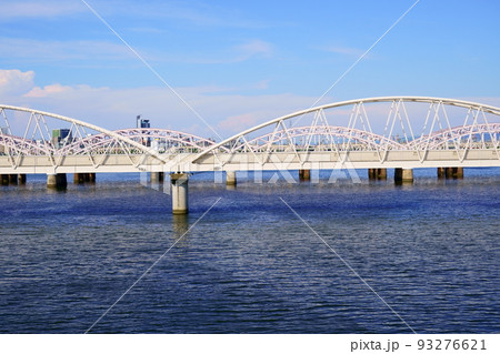 淀川に架かるNTT十三専用橋とその奥の阪急電鉄新淀川橋梁(大阪市北区/淀川区) 淀川に架かるNTT十三専用橋とその奥の阪急電鉄新淀川橋梁(大阪市北区/淀川区) 93276621