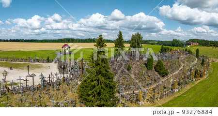 Aerial view of Hill of Crosses or KRYZIU KALNAS in Lithuania. 93276884