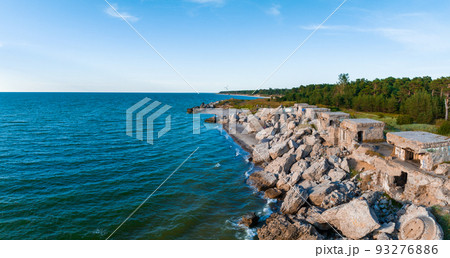 Ruins of bunkers on the beach of the Baltic sea, part of an old fort 93276886