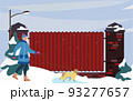 Winter weather. A young woman walks a dog. A walk on the street 93277657