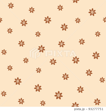 Boho autumn sunflowers pattern. Boho fall floral seamless pattern. Tiny sunflowers background. Cute pastel brown print. Hand drawn sunflower illustration. Cozy fall textile, vector surface design. 93277751