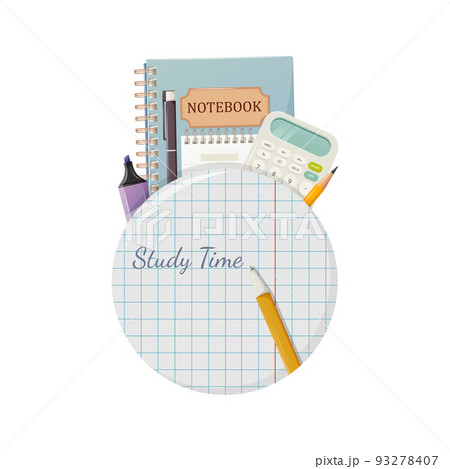 School round sticker, checkered notebook, study...のイラスト素材 [93278407 ...