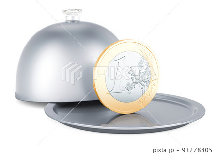 Restaurant cloche with euro coin, 3D rendering 93278805