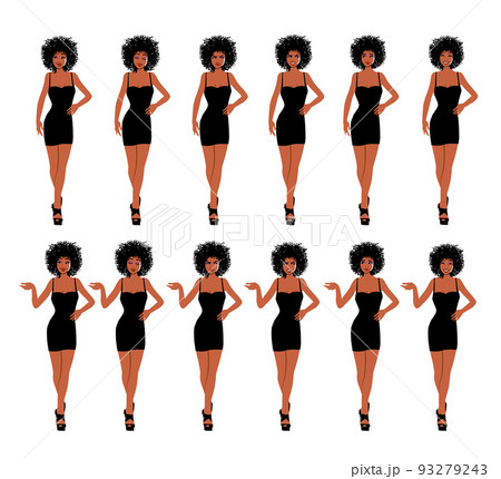 Set of women with afro hairstyle standing up with different expression Set of women with afro hairstyle standing up with different expression 93279243