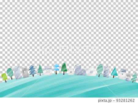 Houses and trees growing in the grass Horizontal frame Watercolor style vector illustration Houses and trees growing in the grass Horizontal frame Watercolor style vector illustration 93281262