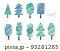 北欧風のかわいい木のセット　水彩風ベクターイラスト 93281265