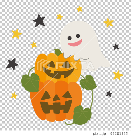 Halloween illustrations/Jack-o'-lanterns, piled pumpkins, ghosts, ghosts, stars 93281525
