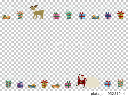 クリスマスの横向きライン・フレーム(プレゼント・サンタクロース・トナカイ) クリスマスの横向きライン・フレーム(プレゼント・サンタクロース・トナカイ) 93281944