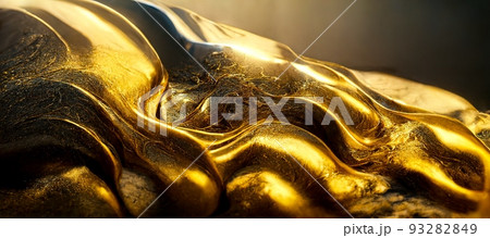 Spectacular glistening gold solid liquid waves abstract. Digital 3D illustration 93282849