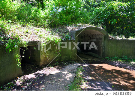 無人島・猿島・展望台広場より管理棟へ下る途中の、巨大な127mm連装高角砲の砲台跡・神奈川県横須賀市 無人島・猿島・展望台広場より管理棟へ下る途中の、巨大な127mm連装高角砲の砲台跡・神奈川県横須賀市 93283809