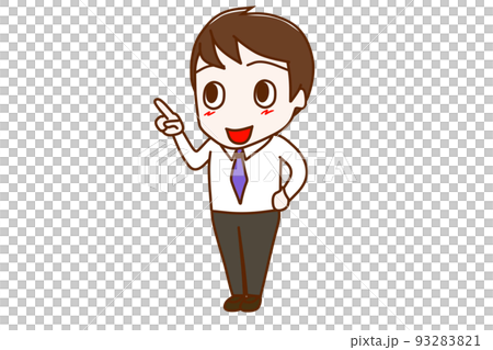 (Whole body oblique) A man who smiles as he points upwards 93283821