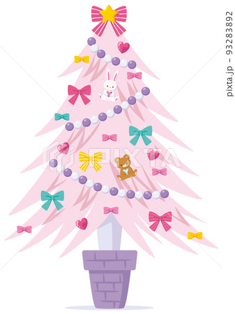 ファンシーでキュートなピンクのクリスマスツリーのイラストアイコンの
