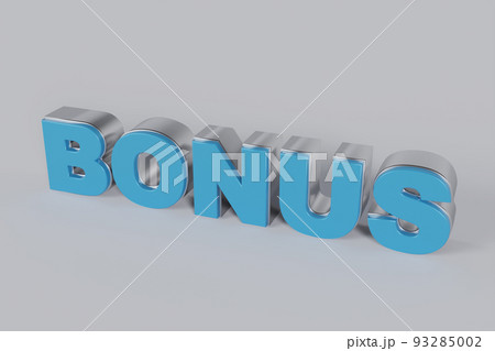 3D Render blue bonus word with metal silver border on white background with clipping path. 93285002