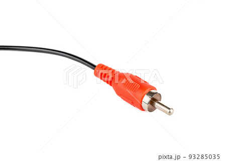 Red RCA connector for analog signal transmission on a white background. Red RCA connector for analog signal transmission on a white background. 93285035